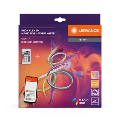 Умная неоновая LED лента с пультом 5m, 4.2W/m, RGBTW, IP44