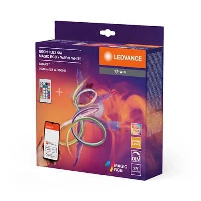 Умная неоновая LED лента с пультом 5m, 4.2W/m, RGBTW, IP44