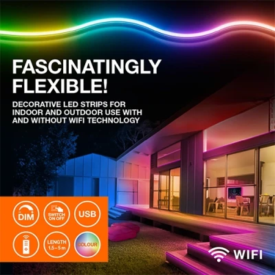 Neona LED lente ar pulti 5m, 4.6W/m, RGB, IP44