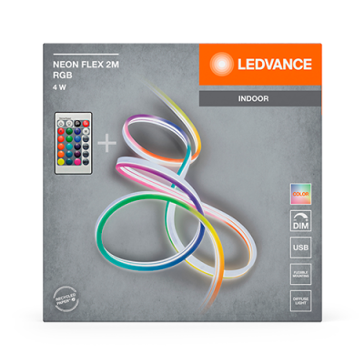 Neona LED lente ar pulti 2m, 2W/m, RGB, IP20, USB