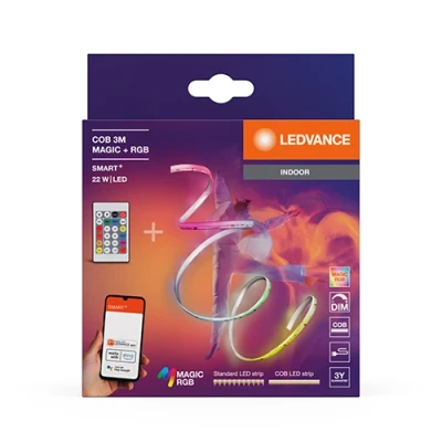 Viedā LED COB lente ar pulti 3m, 7.3W/m, RGB, IP20