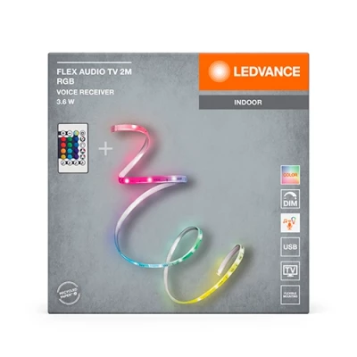LED lente ar audio uztvērēju un USB, 2m, 3.6W, RGB, IP20