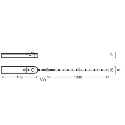 LED strip on batteries with motion sensor, 1m, 2W, 3000K, IP20