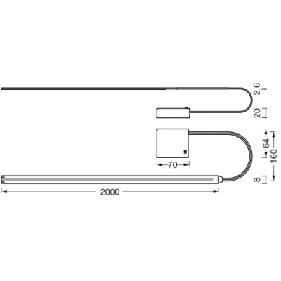 LED lente ar baterijām, 2m, 3.3W, 3000K, IP20