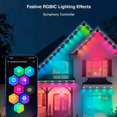 Āra gaismas virtene karnīzes un fasādes apgaismojums, RGBIC, 15m, 30 gaismas, IP67