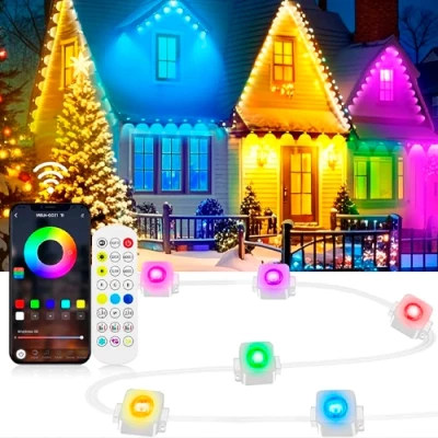 Āra gaismas virtene karnīzes un fasādes apgaismojums, RGBIC, 15m, 30 gaismas, IP67