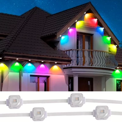 Āra gaismas virtene karnīzes un fasādes apgaismojums, RGBIC, 15m, 30 gaismas, IP67